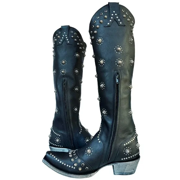 OLD GRINGO Kellie 18” L3095-1 Studded Knee High Cowboy Western Black Boots - Picture 4 of 7